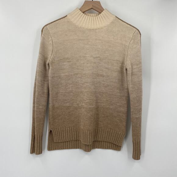 Athleta Merino Wool Sweater Ombre Sunset Mockneck Pullover Ribbed Cream Tan XXS - Picture 2 of 8